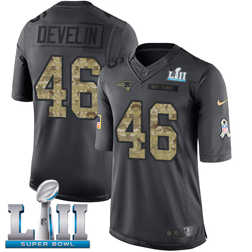 Nike Patriots #46 James Develin Black Super Bowl LII Men's Stitched NFL Limited 2016 Salute To Service Jersey - Click Image to Close